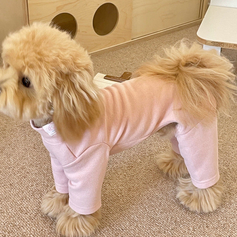 Elastic Pet Onesie, Four-Legged Pajamas for Small to Medium Dogs, Cream Color, Cozy Home Base Shirt, Warm Winter Dog Clothes - American Smart