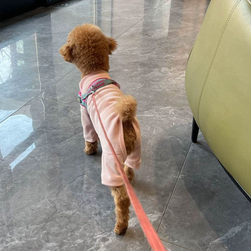 Elastic Pet Onesie, Four-Legged Pajamas for Small to Medium Dogs, Cream Color, Cozy Home Base Shirt, Warm Winter Dog Clothes - American Smart