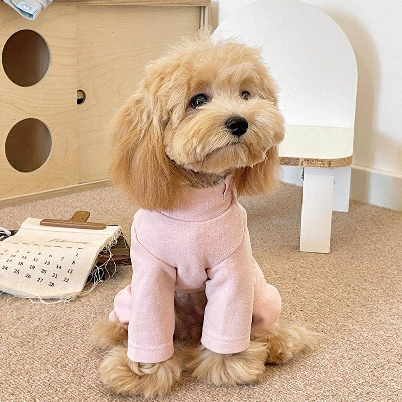 Elastic Pet Onesie, Four-Legged Pajamas for Small to Medium Dogs, Cream Color, Cozy Home Base Shirt, Warm Winter Dog Clothes - American Smart