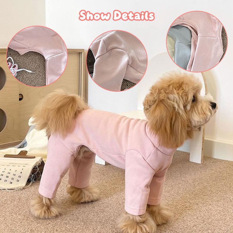 Elastic Pet Onesie, Four-Legged Pajamas for Small to Medium Dogs, Cream Color, Cozy Home Base Shirt, Warm Winter Dog Clothes - American Smart