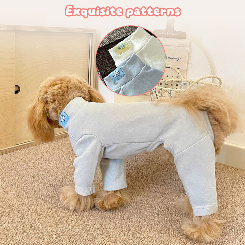 Elastic Pet Onesie, Four-Legged Pajamas for Small to Medium Dogs, Cream Color, Cozy Home Base Shirt, Warm Winter Dog Clothes - American Smart