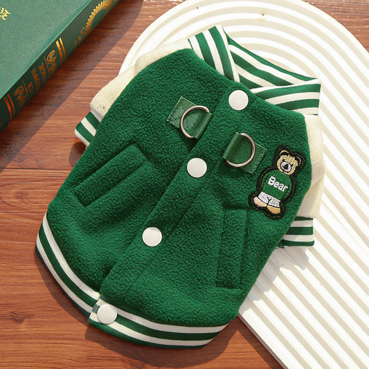 Small/medium fleece outdoor pet jacket for dogs and cats with D-ring and button closures, by eprolo.