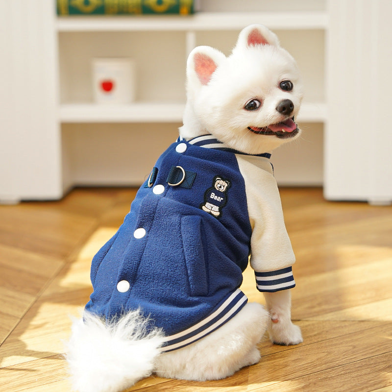Wholesale fleece outdoor dog and cat jacket for small/medium pets with D-ring and button closures, by eprolo.