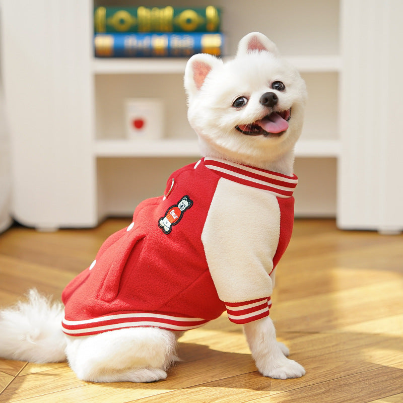 Eprolo wholesale fleece outdoor dog and cat jacket in small/medium size with D-ring and button details, suitable for pets.