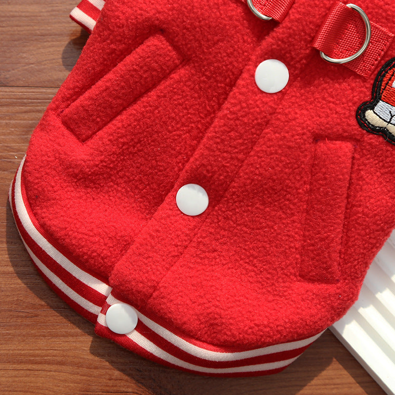 Eprolo wholesale fleece outdoor dog and cat jacket in small/medium size with D-ring and button closures, ideal for pets outside.