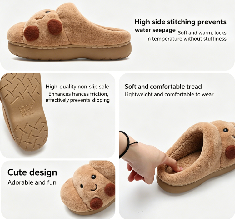 Eprolo men's and women's winter cotton slippers shaped like cute croissant bread, cozy indoor footwear for couples