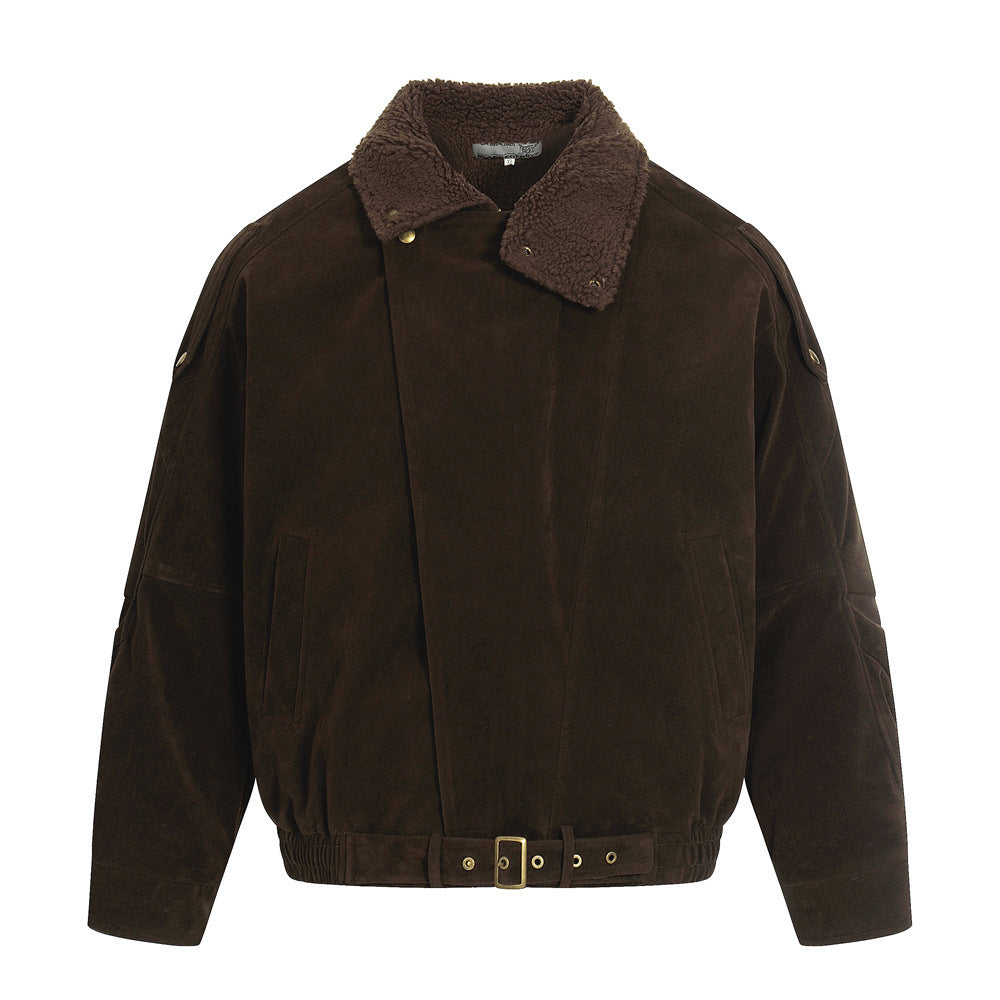 Retro men's down jacket with turn-down collar and patchwork design, trendy loose fit casual outerwear by eprolo.