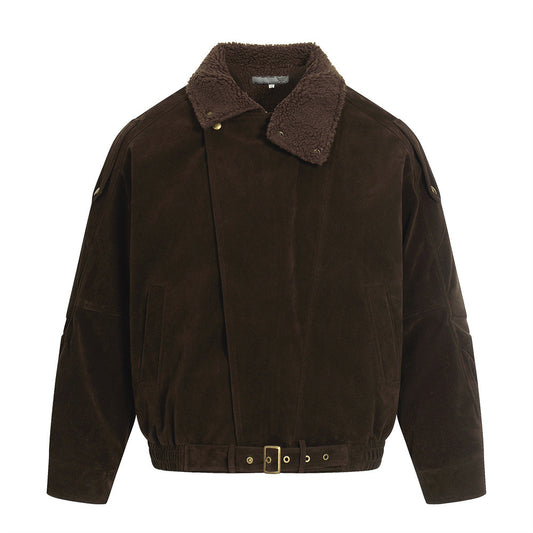 Retro men's down jacket with turn-down collar and patchwork design, trendy loose fit casual outerwear by eprolo.