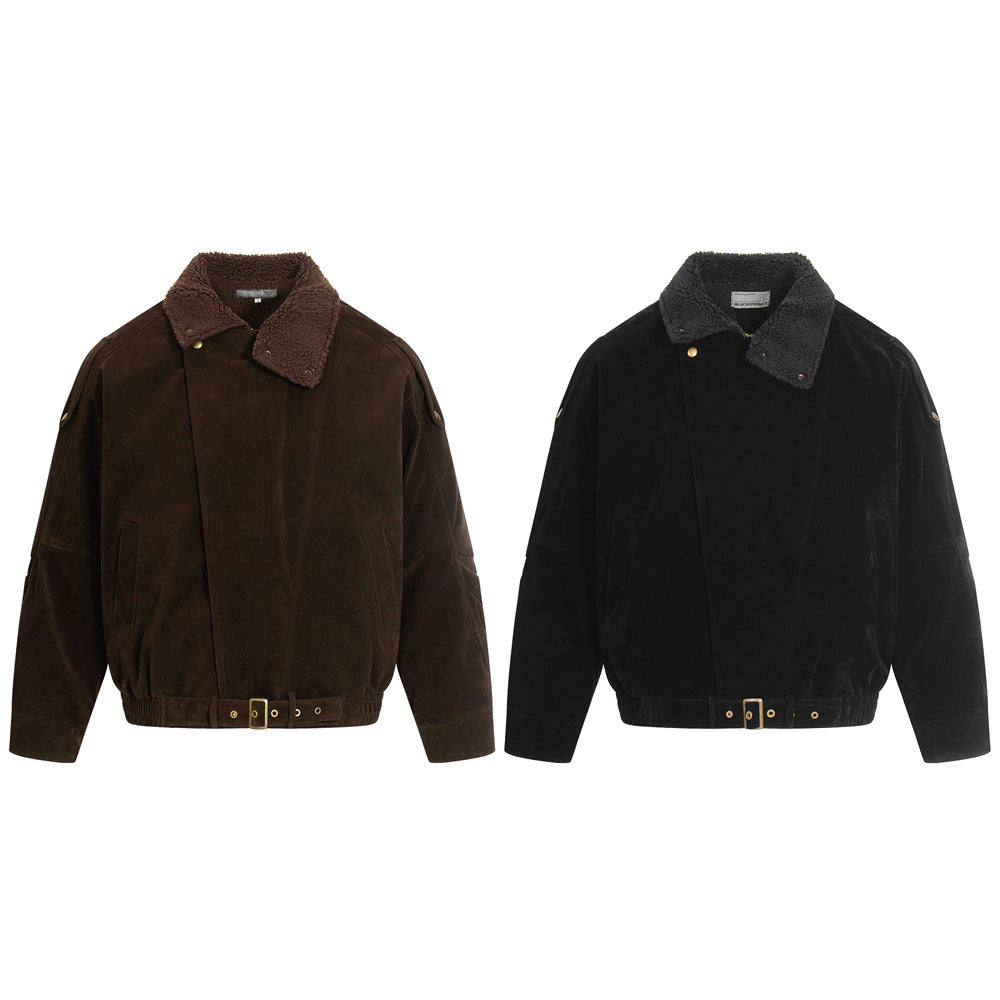 Retro men's down jacket with turn-down collar and patchwork design, casual loose fit outerwear from eprolo.