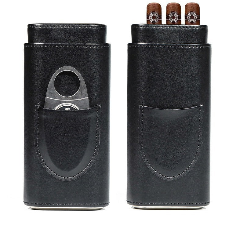 Eprolo leather cigar box with cedar wood end hardware and protective cover, 3-pack portable cigar moisturizing storage cases