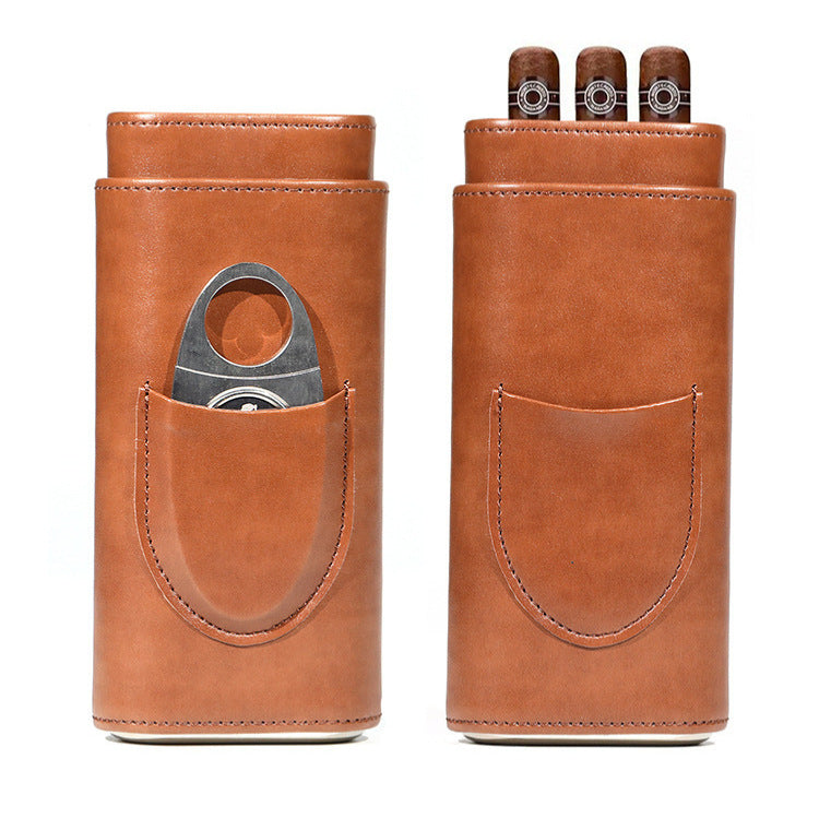 Eprolo leather cigar box set with cedar wood end hardware, portable 3-pack humidifying and protective covers for cigars.