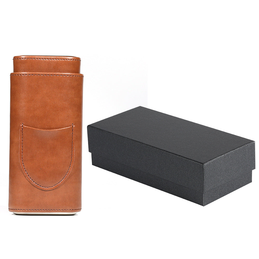Eprolo leather cigar box with cedar wood end hardware, portable 3-pack moisturizing and protective covers for cigars