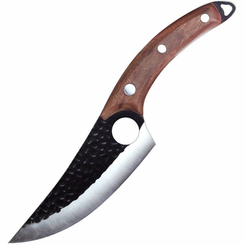 Forged 5.5-inch butcher knife with high clad steel blade, leather cover, Serbian style, ideal for hunting and camping by eprolo
