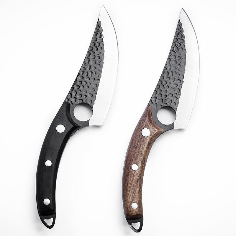 Eprolo forged butcher knife with 5.5-inch high clad steel blade, leather cover, Serbian-style handmade hunting and camping chef knife