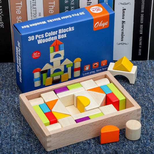 Wooden building blocks by eprolo for kids, featuring colorful shapes for early education, creativity, and interactive play.