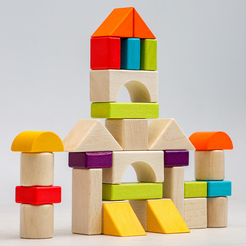 Wooden building blocks by eprolo, colorful shape recognition toys for early education and creative assembly play.