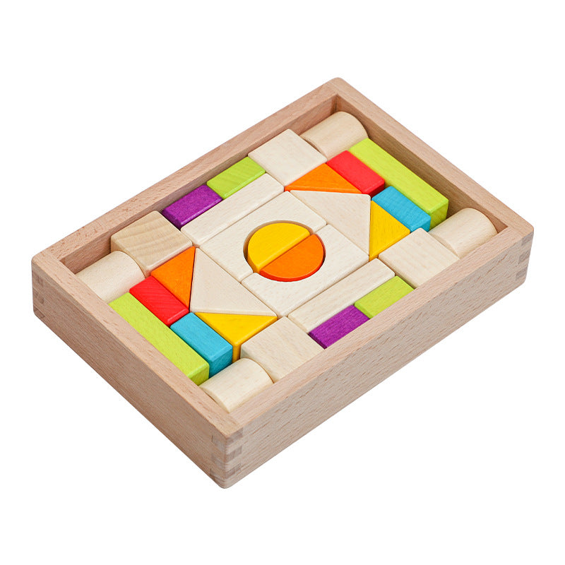 Colorful wooden building blocks by eprolo for early education, shape recognition, creativity, and interactive play.