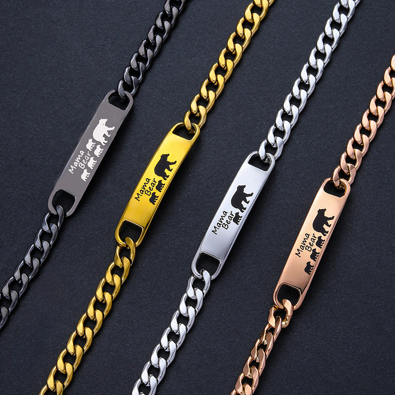 Customized 3-5 days Stainless steel Mama Bear Mother's Day gift engraved titanium steel bracelet - American Smart