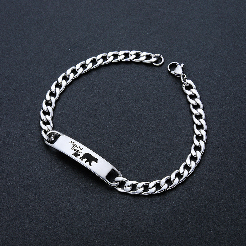 Customized 3-5 days Stainless steel Mama Bear Mother's Day gift engraved titanium steel bracelet - American Smart