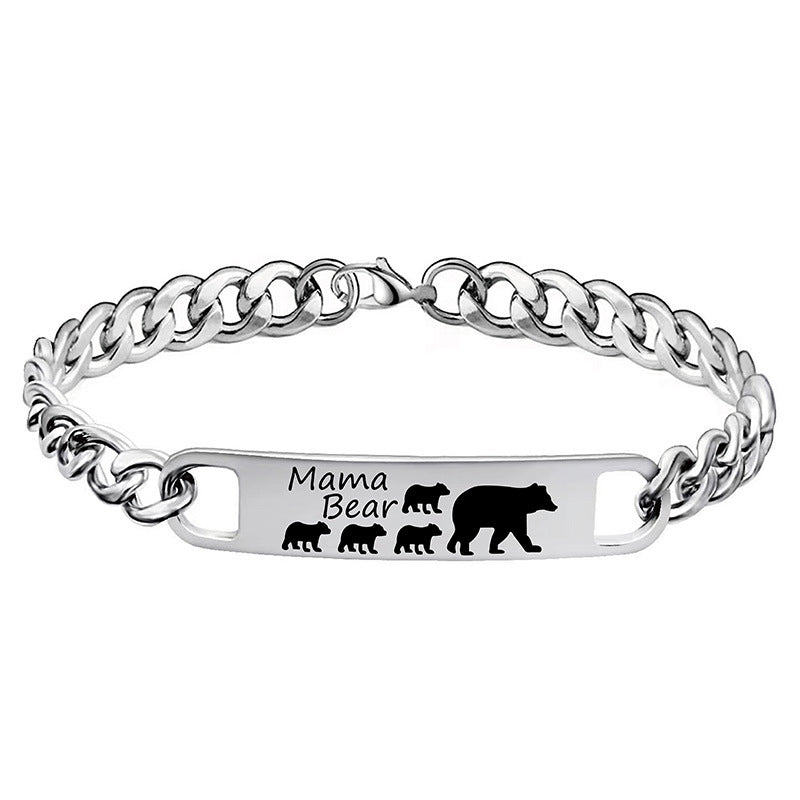 Customized 3-5 days Stainless steel Mama Bear Mother's Day gift engraved titanium steel bracelet - American Smart