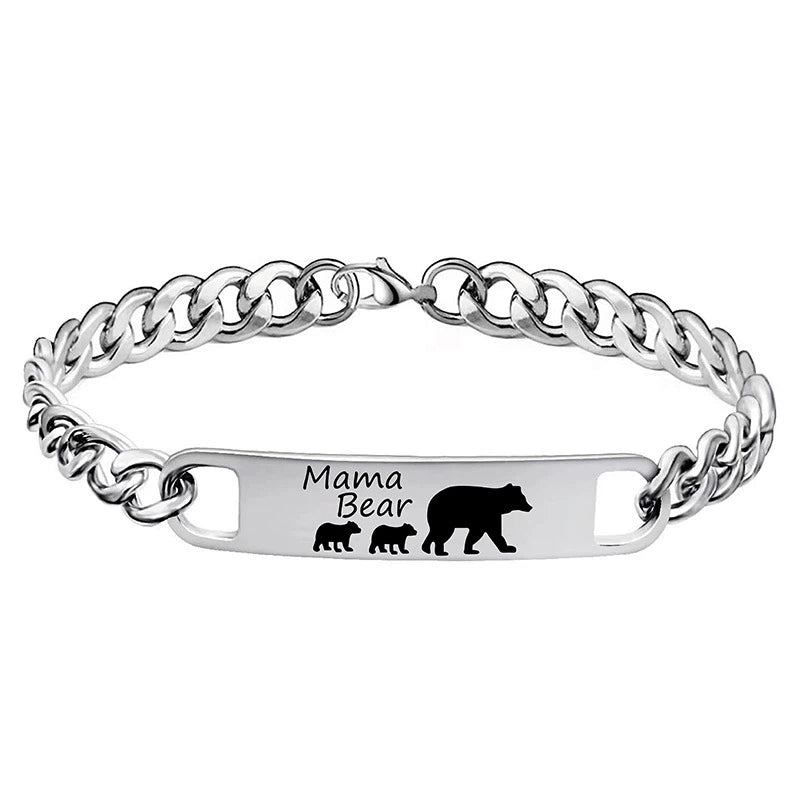 Customized 3-5 days Stainless steel Mama Bear Mother's Day gift engraved titanium steel bracelet - American Smart