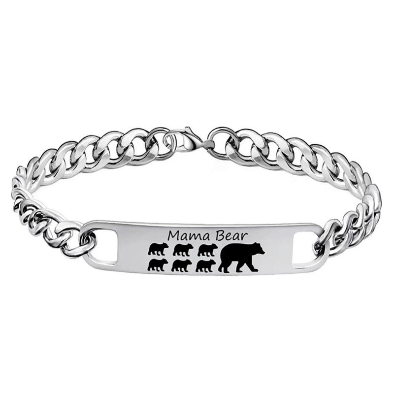 Customized 3-5 days Stainless steel Mama Bear Mother's Day gift engraved titanium steel bracelet - American Smart