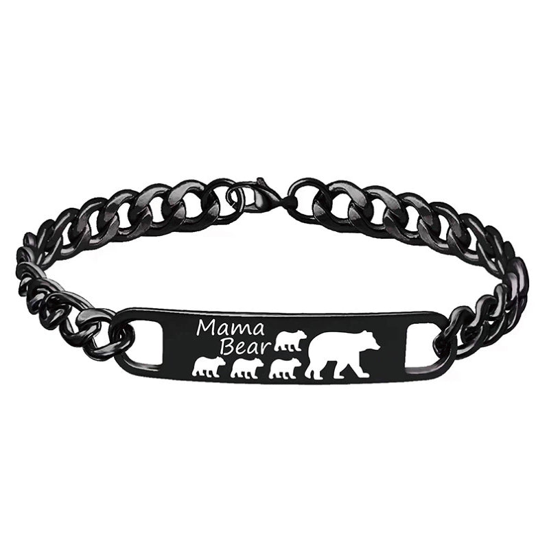 Customized 3-5 days Stainless steel Mama Bear Mother's Day gift engraved titanium steel bracelet - American Smart