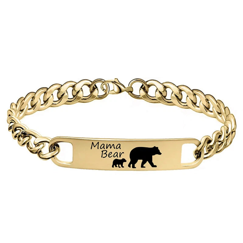 Customized 3-5 days Stainless steel Mama Bear Mother's Day gift engraved titanium steel bracelet - American Smart