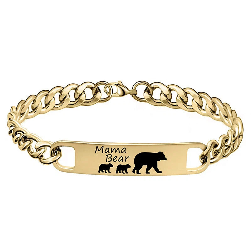 Customized 3-5 days Stainless steel Mama Bear Mother's Day gift engraved titanium steel bracelet - American Smart