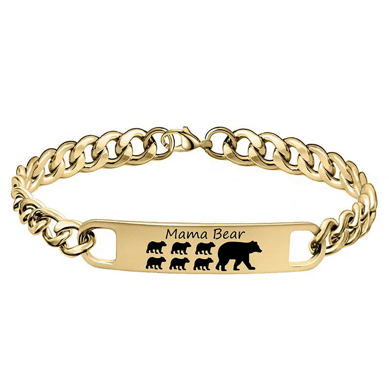 Customized 3-5 days Stainless steel Mama Bear Mother's Day gift engraved titanium steel bracelet - American Smart