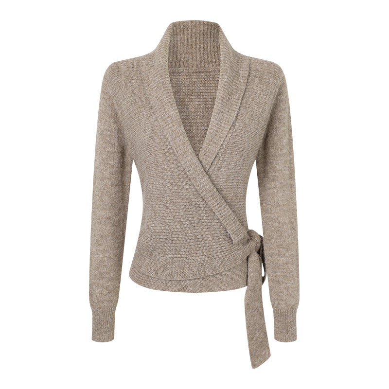 Chic Cross V-Neck Tie-Front Knit Sweater Top for Women - American Smart
