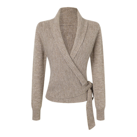 Chic Cross V-Neck Tie-Front Knit Sweater Top for Women - American Smart
