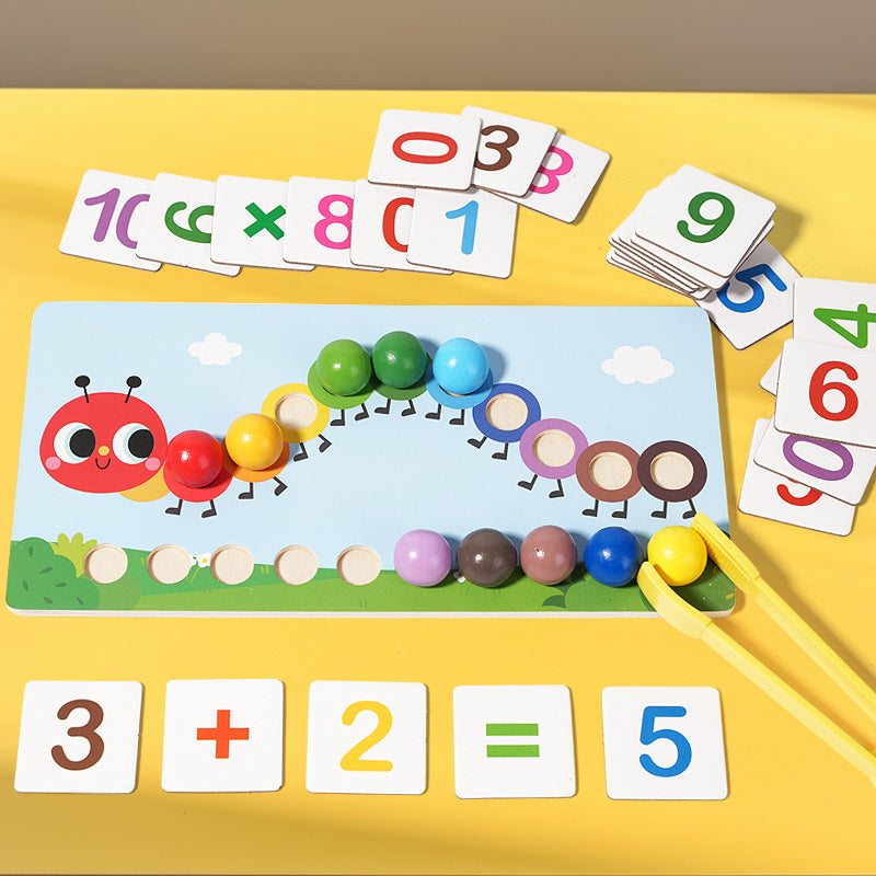 Early education puzzle children caterpillar calculation clip bead color cognition concentration training toy - American Smart