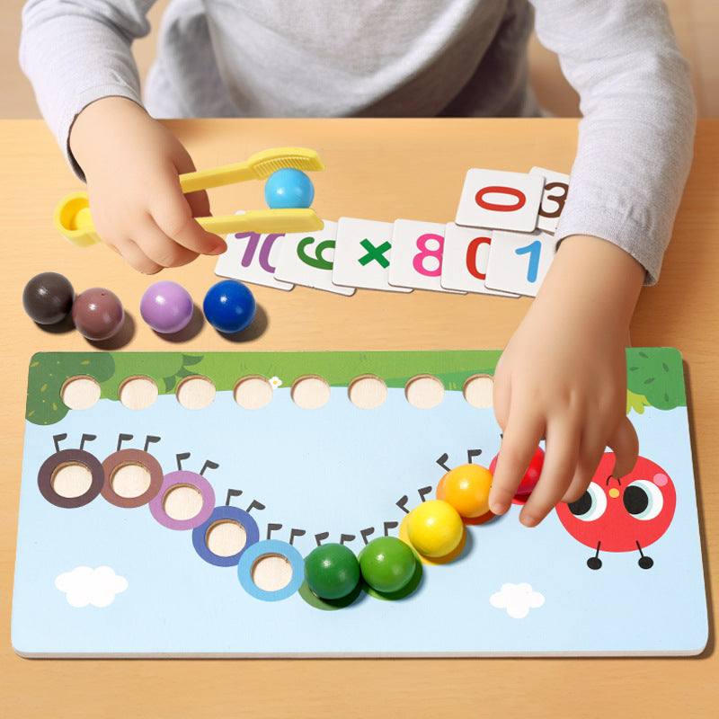 Early education puzzle children caterpillar calculation clip bead color cognition concentration training toy - American Smart