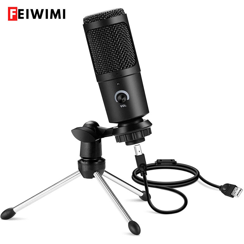 Eprolo professional USB condenser microphone for PC, laptop, singing, gaming, streaming, and recording on a studio setup.