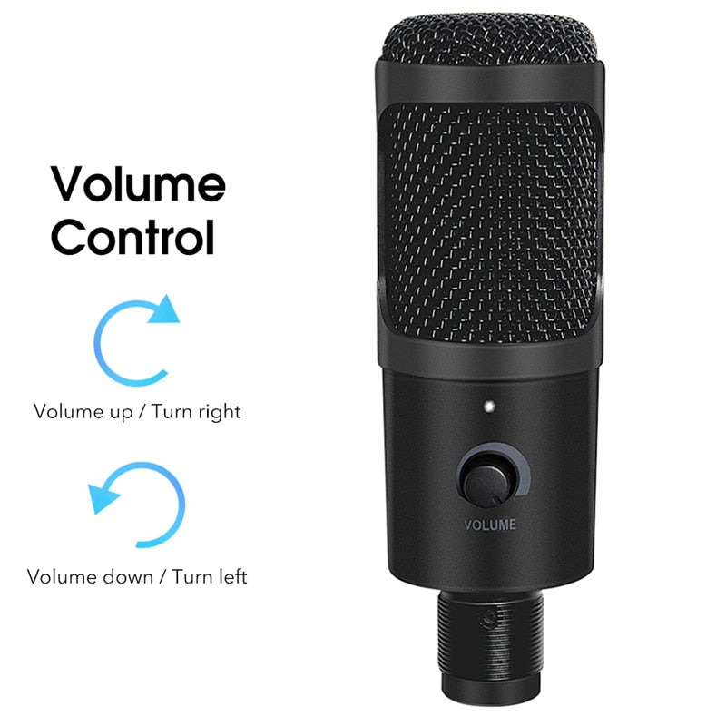 eprolo professional USB condenser microphone for PC, laptop, streaming, singing, gaming, and recording, with a sleek black design