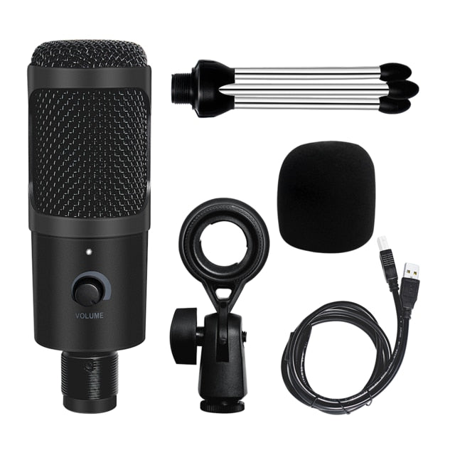 eprolo professional USB condenser microphone for PC, laptop, streaming, singing, gaming, and studio recording, with a sleek design.