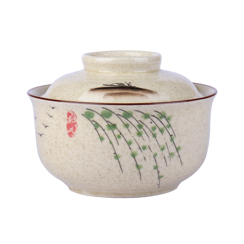 Eprolo 6.5-inch ceramic instant noodles bowl with lid, underglaze color bento box for Lamian noodles and student tableware.