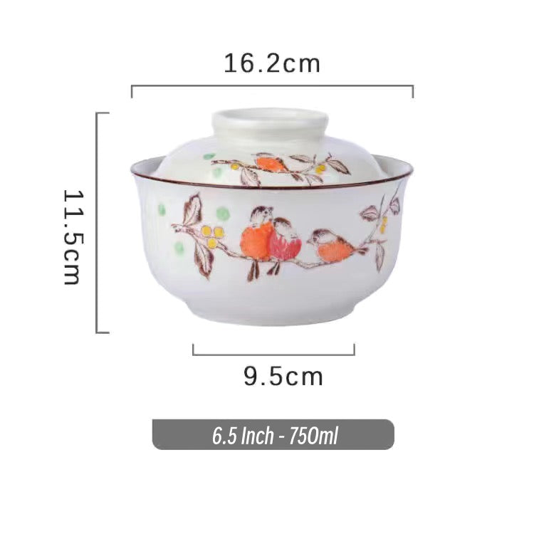 Eprolo 6.5-inch ceramic instant noodles bowl with cover, underglaze color, suitable for bento, lamian, and canteen tableware.