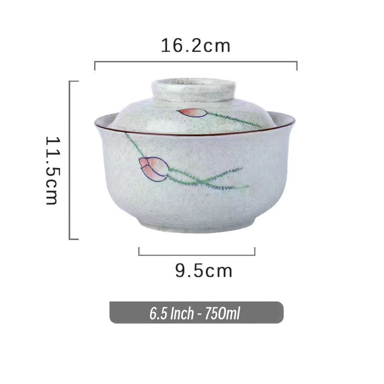 Eprolo 6.5-inch ceramic instant noodles bowl with cover, underglaze color bento box, suitable for lamian noodles and tableware.
