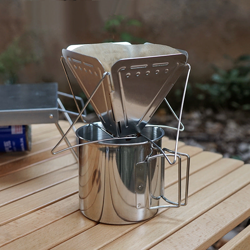 Coffee Drip Rack Outdoor Camping Portable Stainless Steel Folding Funnel Filter Cup Coffee Stove Coffee Grounds Filter - American Smart