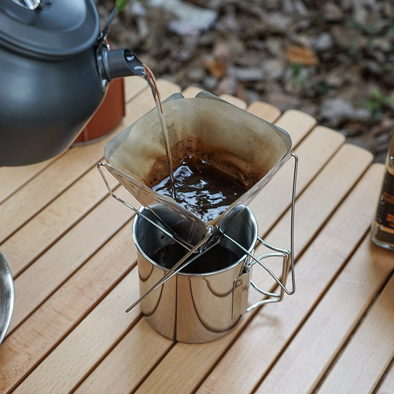 Coffee Drip Rack Outdoor Camping Portable Stainless Steel Folding Funnel Filter Cup Coffee Stove Coffee Grounds Filter - American Smart
