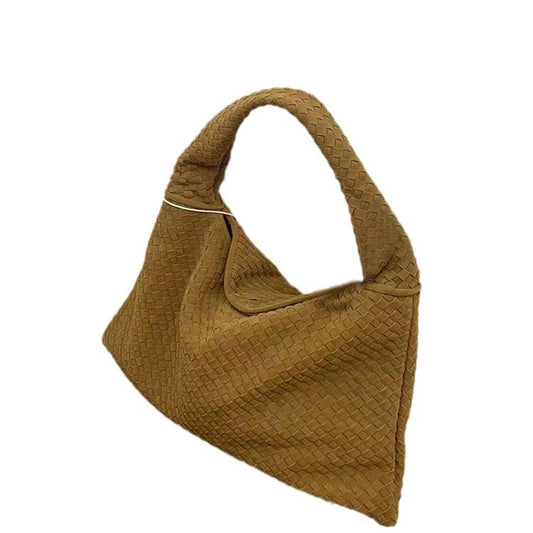 Eprolo suede woven tote bag with large capacity, simple design, suction buckle, suitable for underarm or shoulder use.