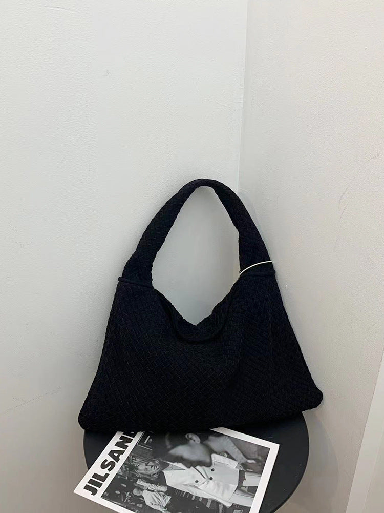 Eprolo suede woven tote bag with large capacity, featuring a suction buckle, simple style, and versatile shoulder or underarm carry.
