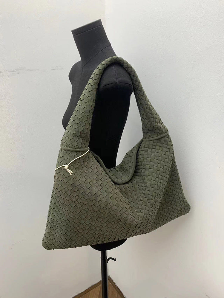 Eprolo suede woven tote bag with large capacity, simple design, suction buckle, suitable for underarm or shoulder use.