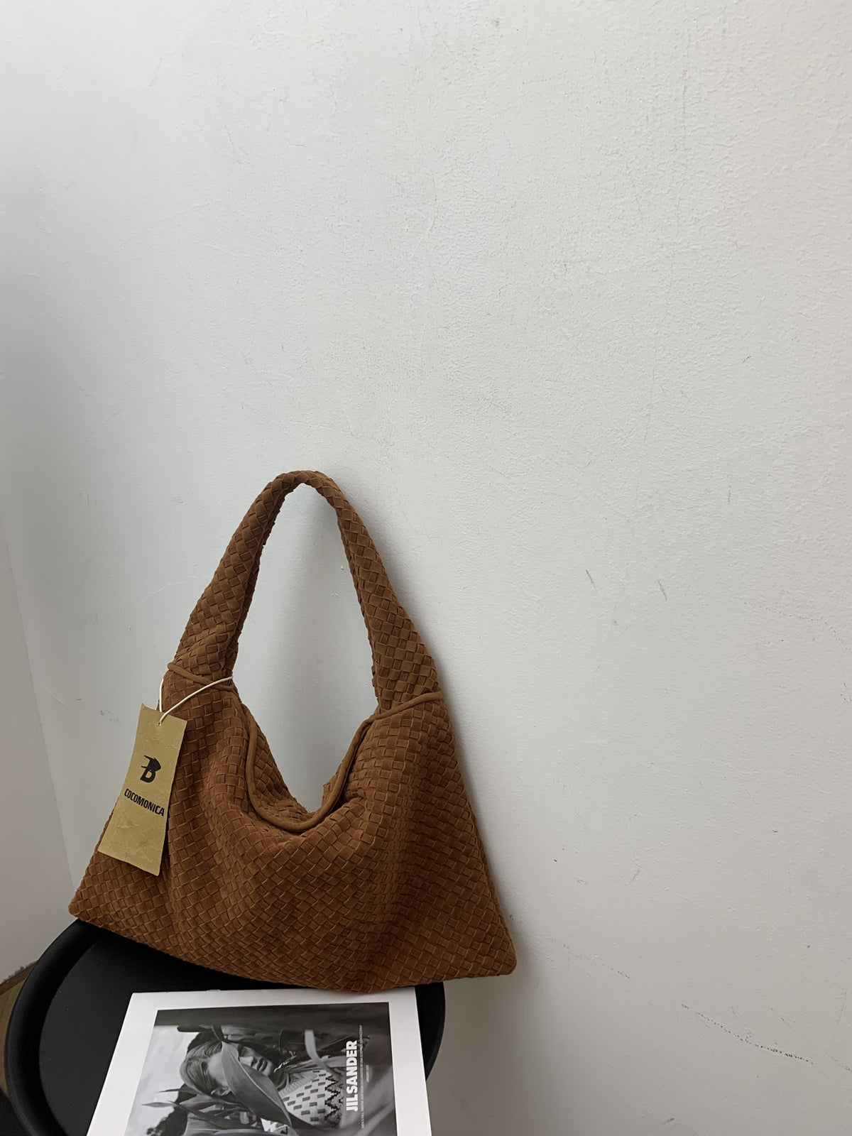 Eprolo suede woven tote bag with large capacity, simple fashionable design, underarm and shoulder carry options, suction buckle closure.