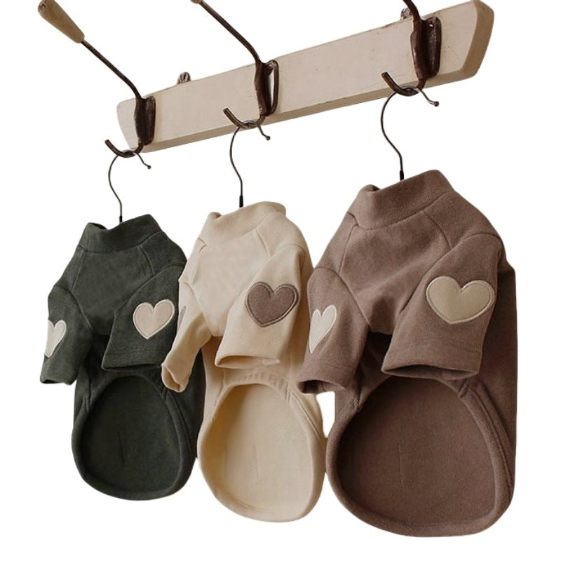 Eprolo teddy bear velvet hoodie for pets with embroidered love design, warm and cozy pet clothing.