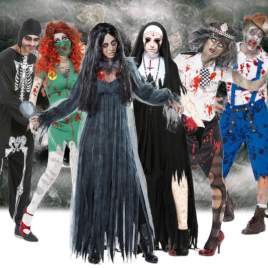 Scary Halloween Costumes for Adult Men Zombie Nurse Nun Bloody Ghost Bride Middle Ages Women Fancy Dress Cosplay Costumes - American Smart