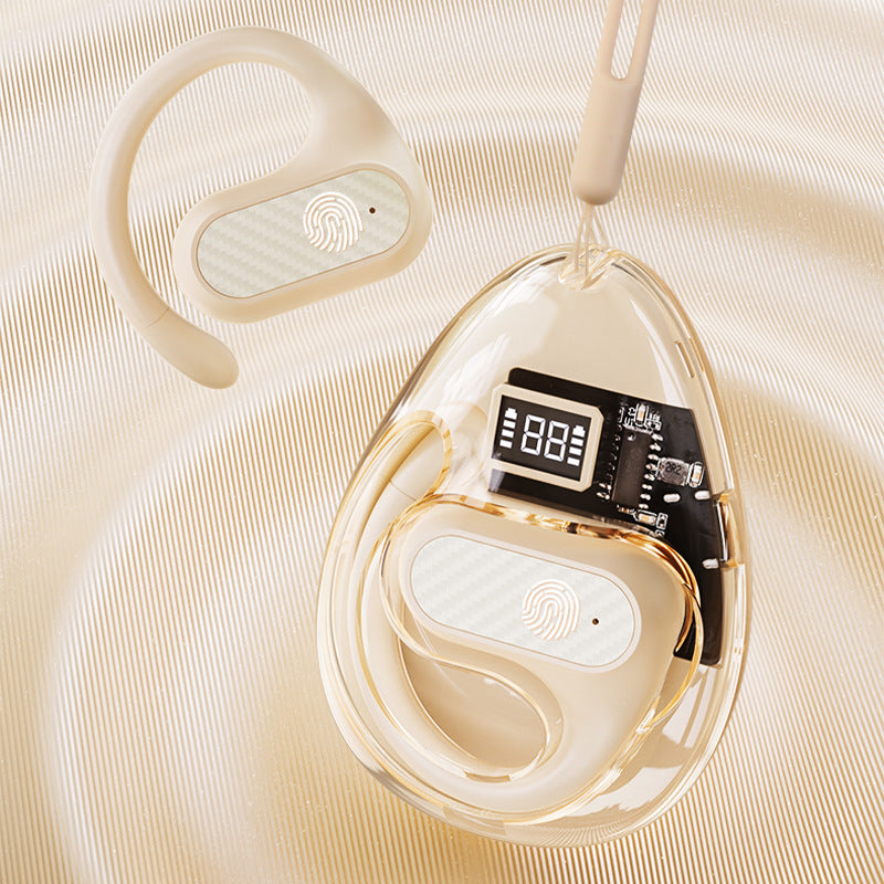 Eprolo Z68 Pro transparent open Bluetooth earphones with digital display, sport design, and long battery life.