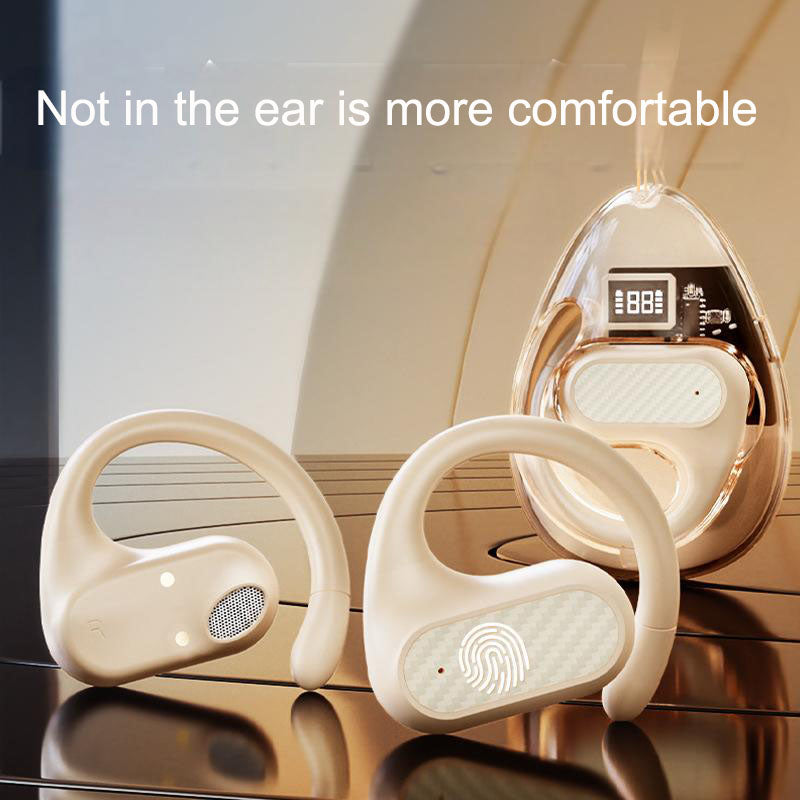 Eprolo Z68 Pro transparent open Bluetooth earphones with digital display and long battery life, designed for sports and active use.